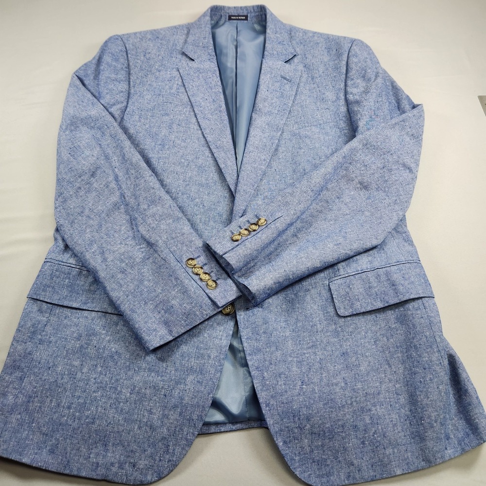 Stafford Blazer Mens 44R Blue Linen Cotton Crosshatch Sport Coat Jacket Summer